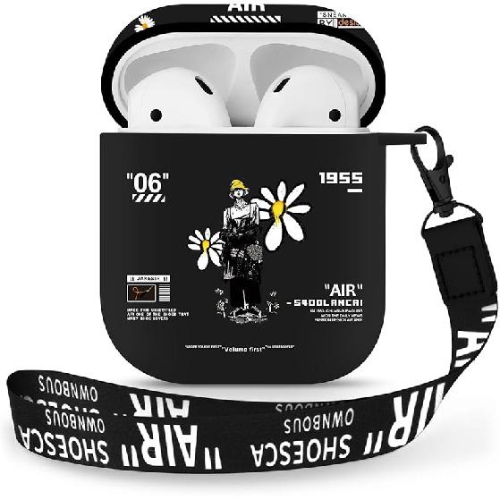 AirPods 1&2 Case Cover with Keychain for Apple AirPods 1st/2nd Generation, Rugged TPU Soft Protective Cover, Black Red