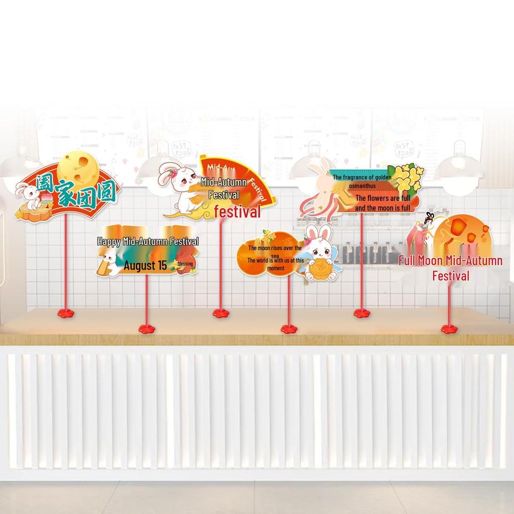 2025 Mid-Autumn Festival & National Day Cat Decor Sign for Shopping Mall & Store Counter Display