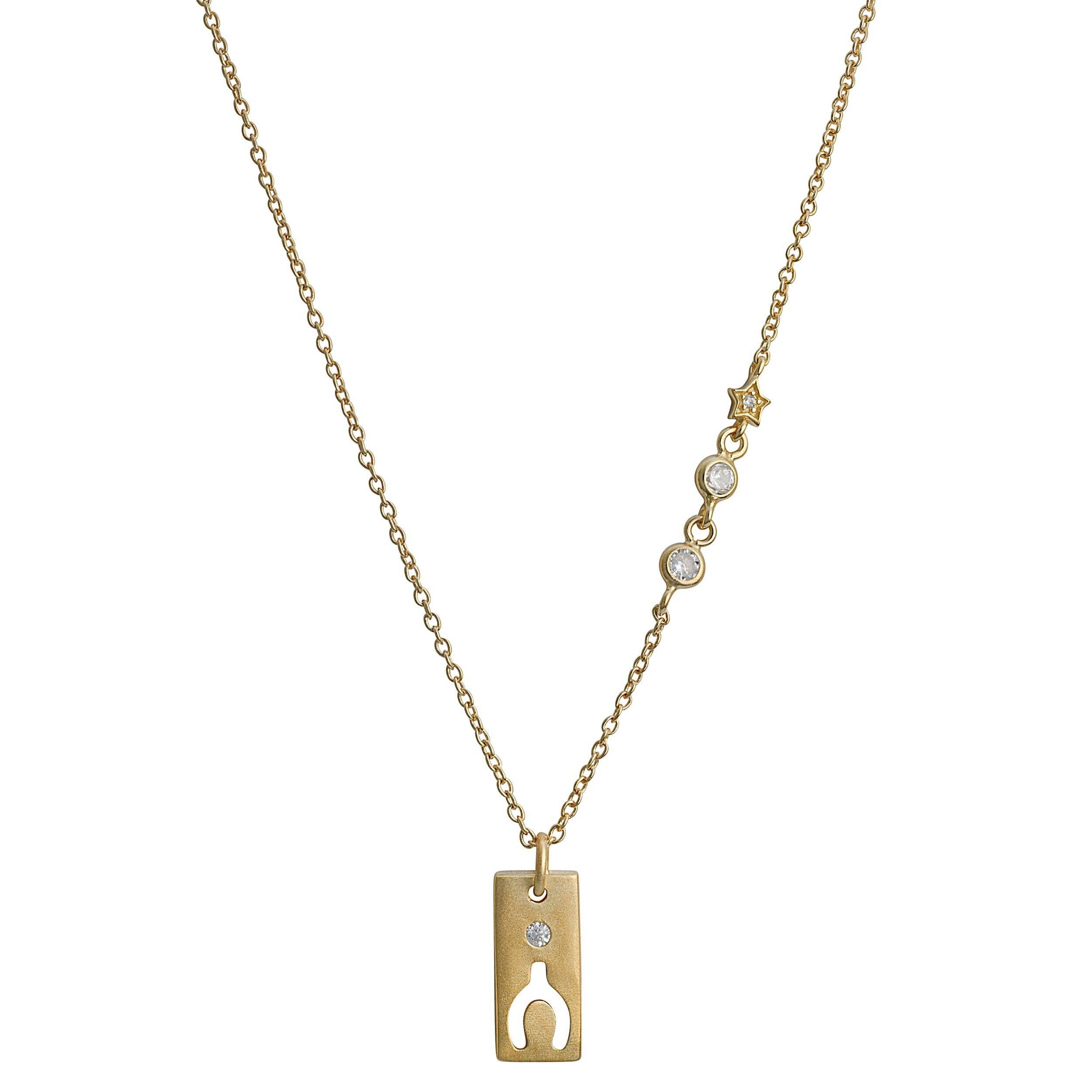 

Gold over silver cubic zirconia rectangular with cut-out bone necklace (18 inches)