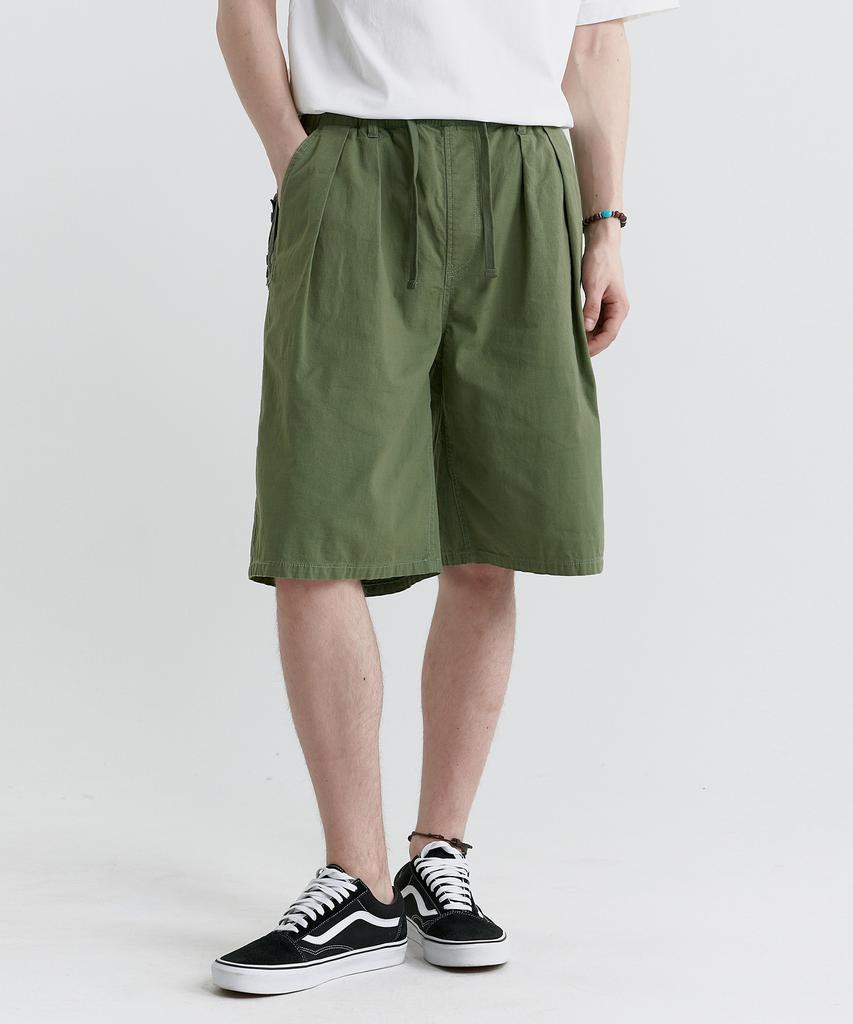 MAGOODGAN Bernard 4918 Double-Pleated Khaki Elastic Waist Shorts