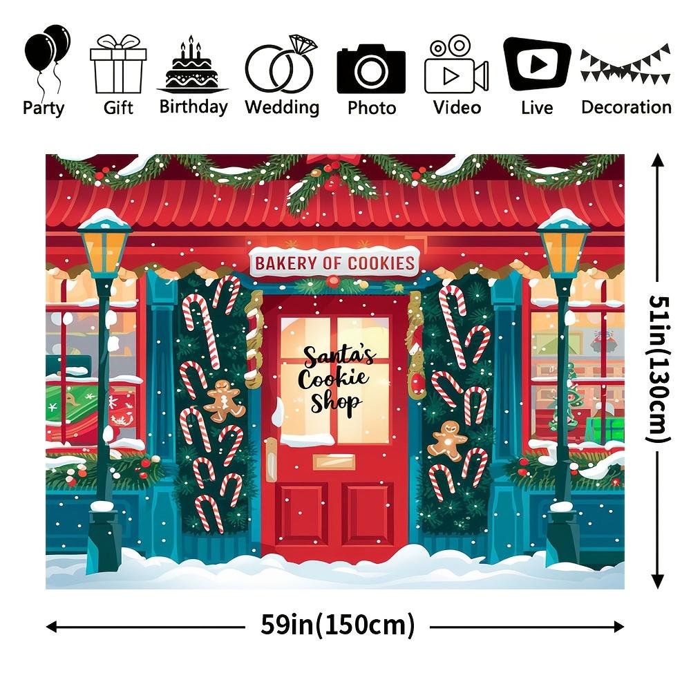 1Pcs Christmas Bakery Storefront Decoration Background Winter Backdrop For Photo Studio Photo Booth Party