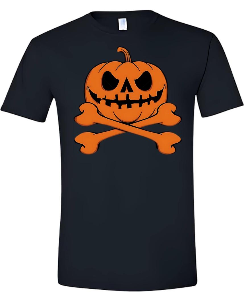 Halloween Pumpkin Jack-O-Lantern Skull And Cross Bones Short Sleeve T-Shirt