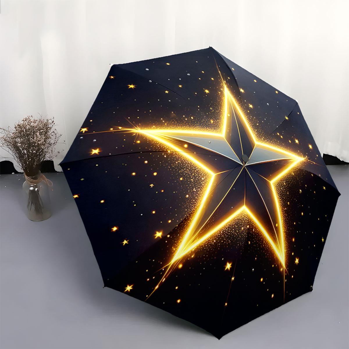 

Automatic Open/Close Umbrella with One-Touch Button - Elegant Golden Star & Smaller Stars Design, Compact Folding Umbrella wit (as the picture,Iron&8K)
