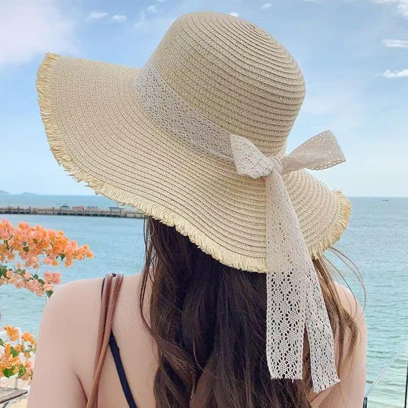 Summer French Big Brim Sun Hat Women's Fashion Ins Seaside Sun Protection Straw Hat Pastoral Pearl Face Small Sun Hat
