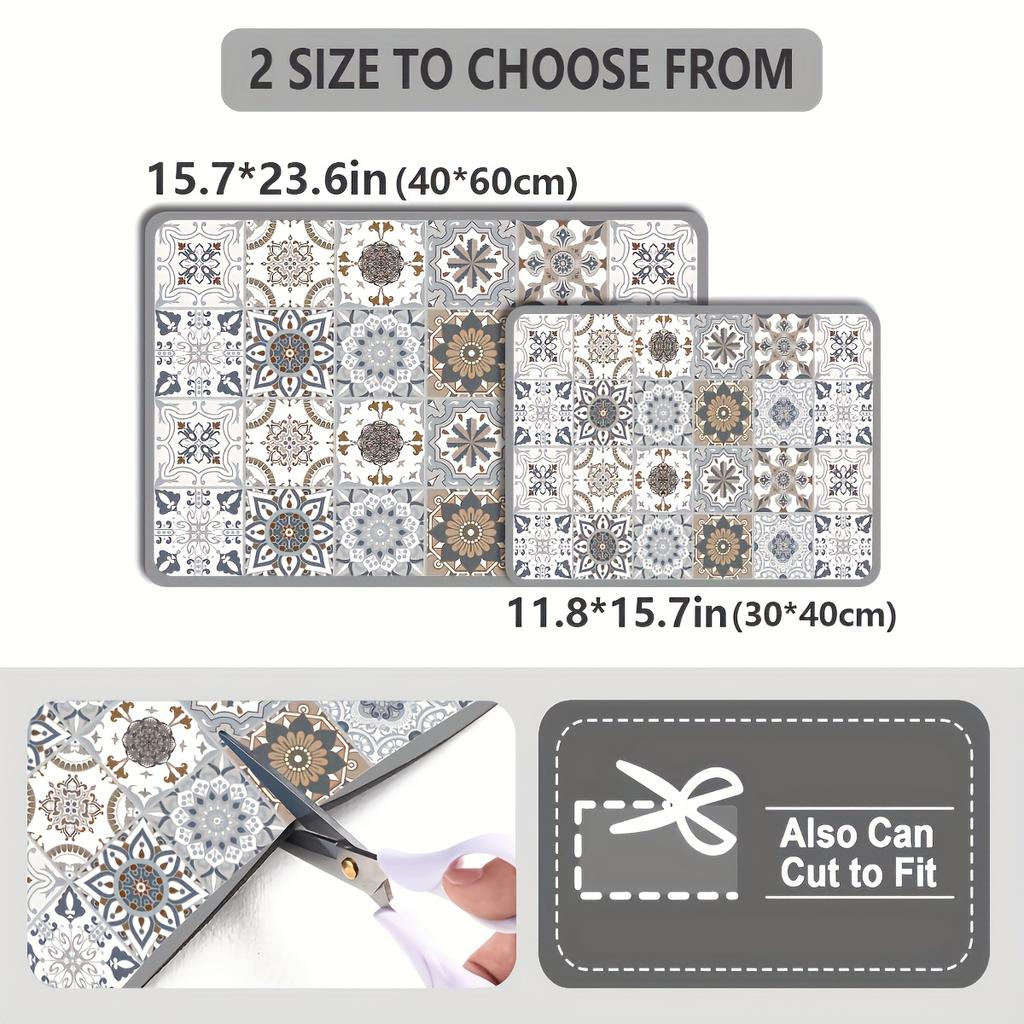 1pc Super Absorbent Dish Drying Mat, Quick Dry Non-Slip Kitchen Sink Mat with Retro Floral Pattern, Waterproof Countertop Pad
