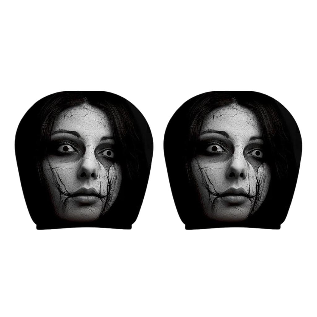 2Pcs Universal Car Headrest Covers Halloween Horror Face Printing Design Breathable Elastic Car Seat Headrest Cover Dustproof