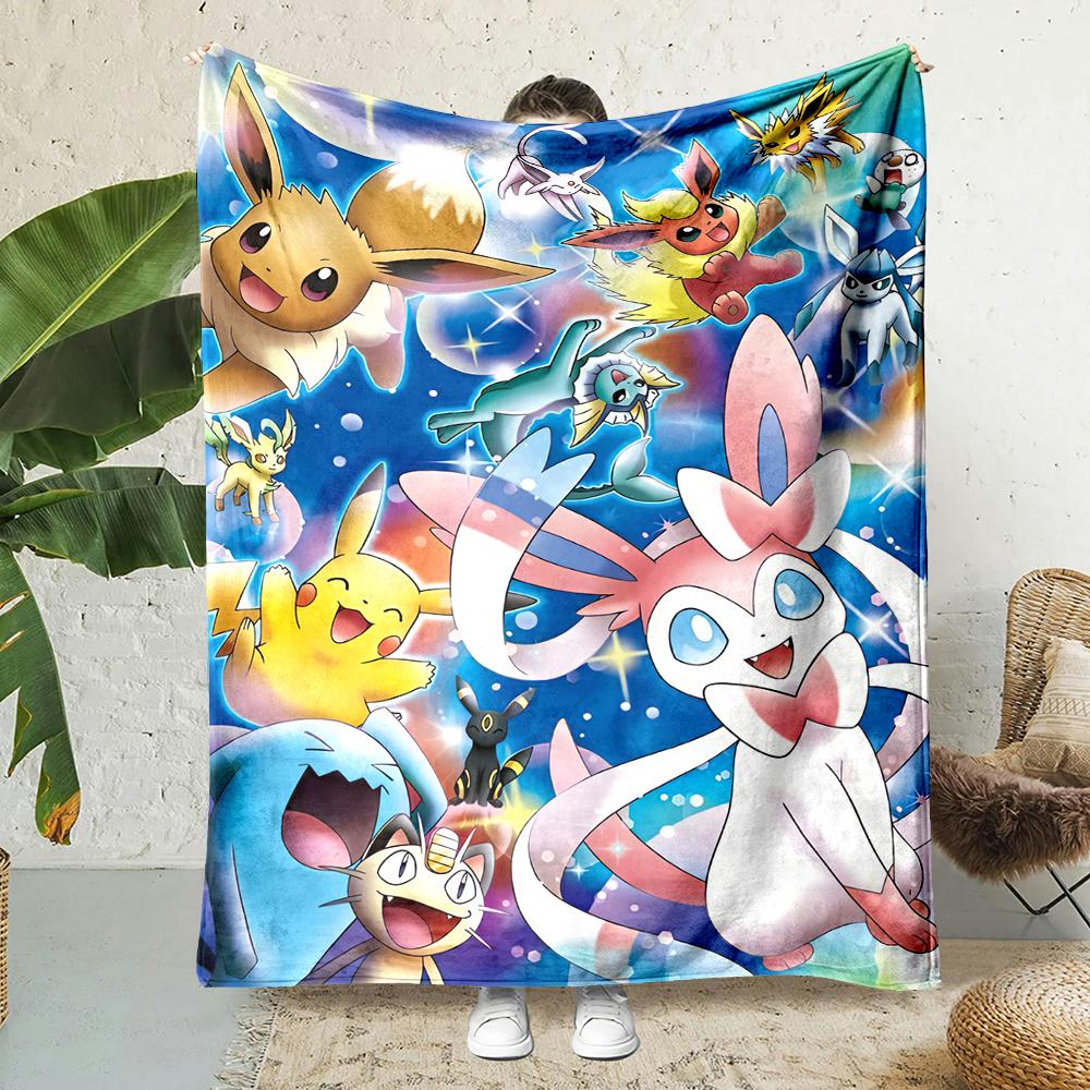 Japanese Games Pokemen-Eevee Cartoon Blanket Soft Fluffy Plush Blanket Sofa Office Quilt Throw Picnic Beach Towel Luxury Gift