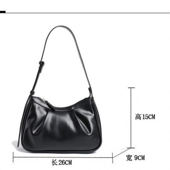 Gentle Style Simple Solid Color Underarm Bag Korean High-End Fresh Single Shoulder Cloud Bag Versatile Pleated Bag for Women