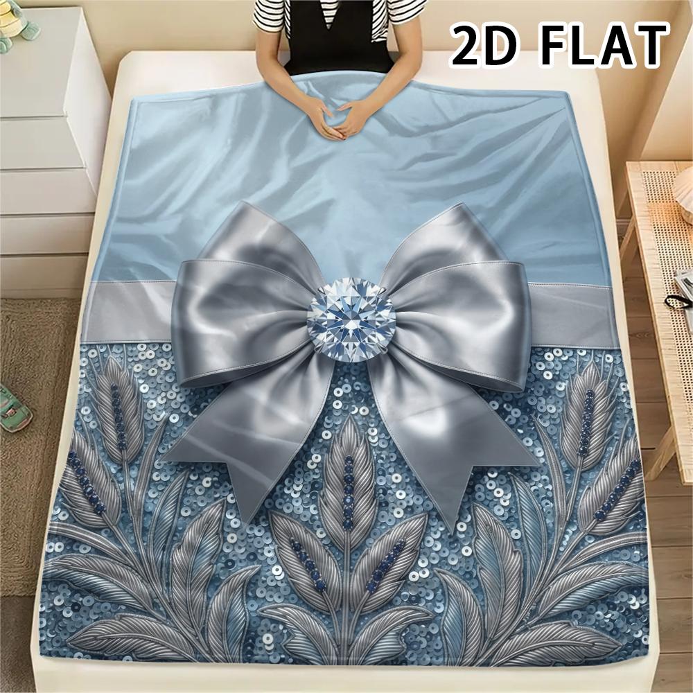 1Pc 2D FLAT Luxury Bow Print Flannel Blanket,High quality Comfortable for All Seasons,Home Decor,Warmth and Comfort,Perfect for Christmas Gifts