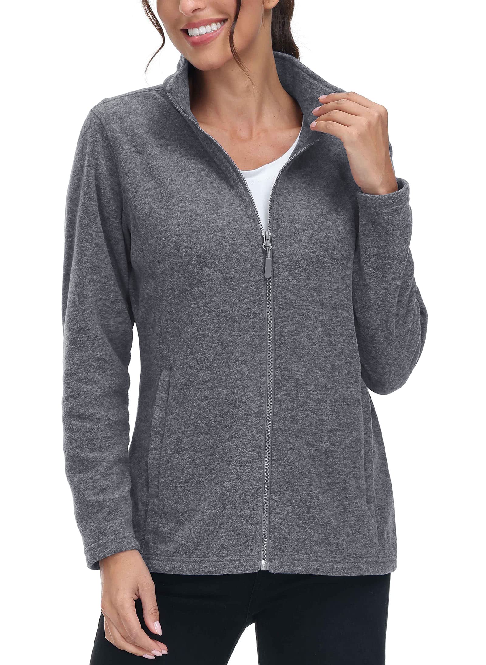 

KEFITEVD Lightweight Fleece Jacket with Perfect for and Dark Size Women s Stand-Up Collar, Hiking, Sportswear, Skiing, Golf, More. Gray, L.