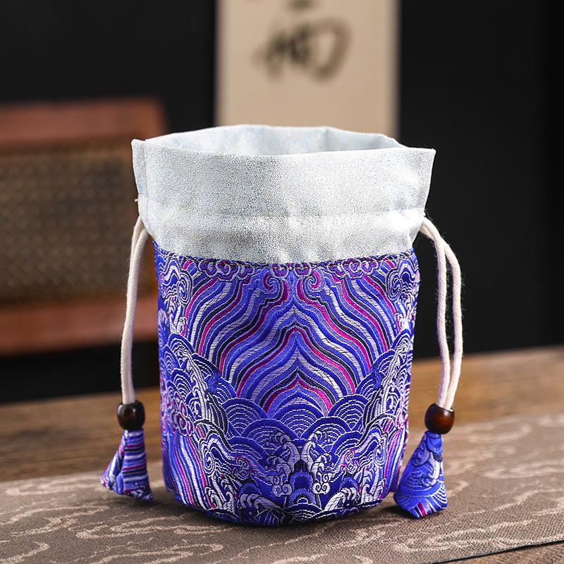 Tea Cup Storage Hand-held Cloth Bag Owner's Single Cup Silk Storage Bags Cotton Drawstring Protective Bag with Added Drawstring