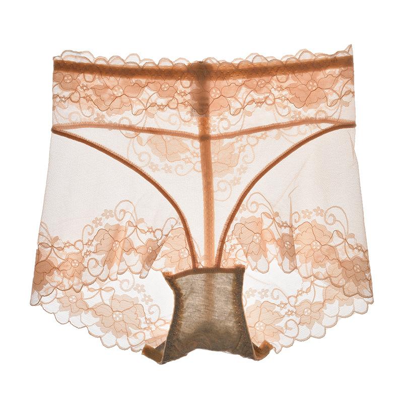 Damska haftowana siatkowa bielizna Przezroczysta koronka w połowie talii Wygodne Oddychające Piękne bezszwowe seksowne majtki