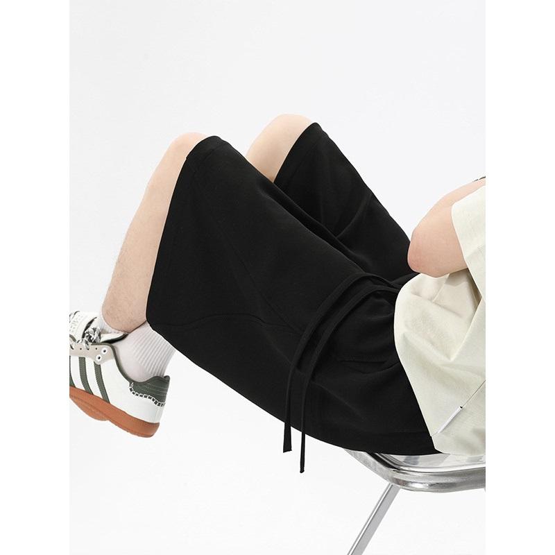 Cotton Drawstring Wide Leg Sweatpants, Loose Straight Leg Casual Sports Five Points Trousers For Summer Streetwear