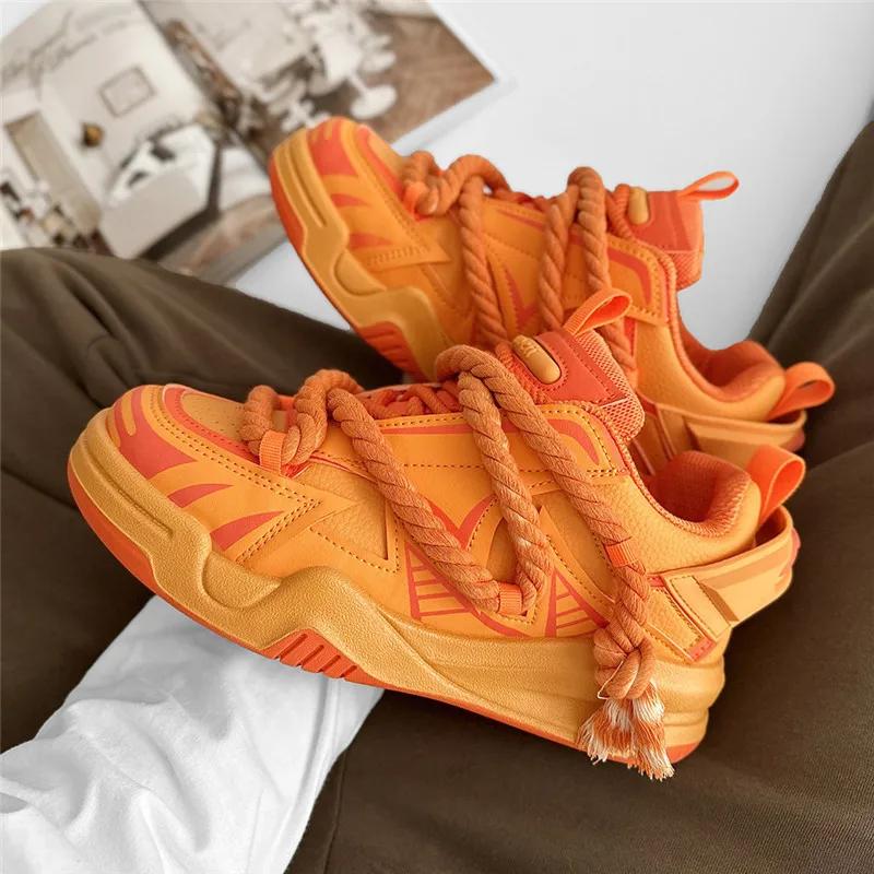 Tendência Designer Sapatos Laranja Para Homens 2024 Moda Masculina Casual Tênis Streetwear Plataforma Skate Sapatos Homens Sapatos Hip Hop