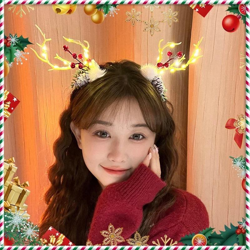 Christmas Luminous Reindeer Antler Headband Glowing Hair Hoop Xmas Party Prop Navidad New Year Gift Hair Accessories Decor