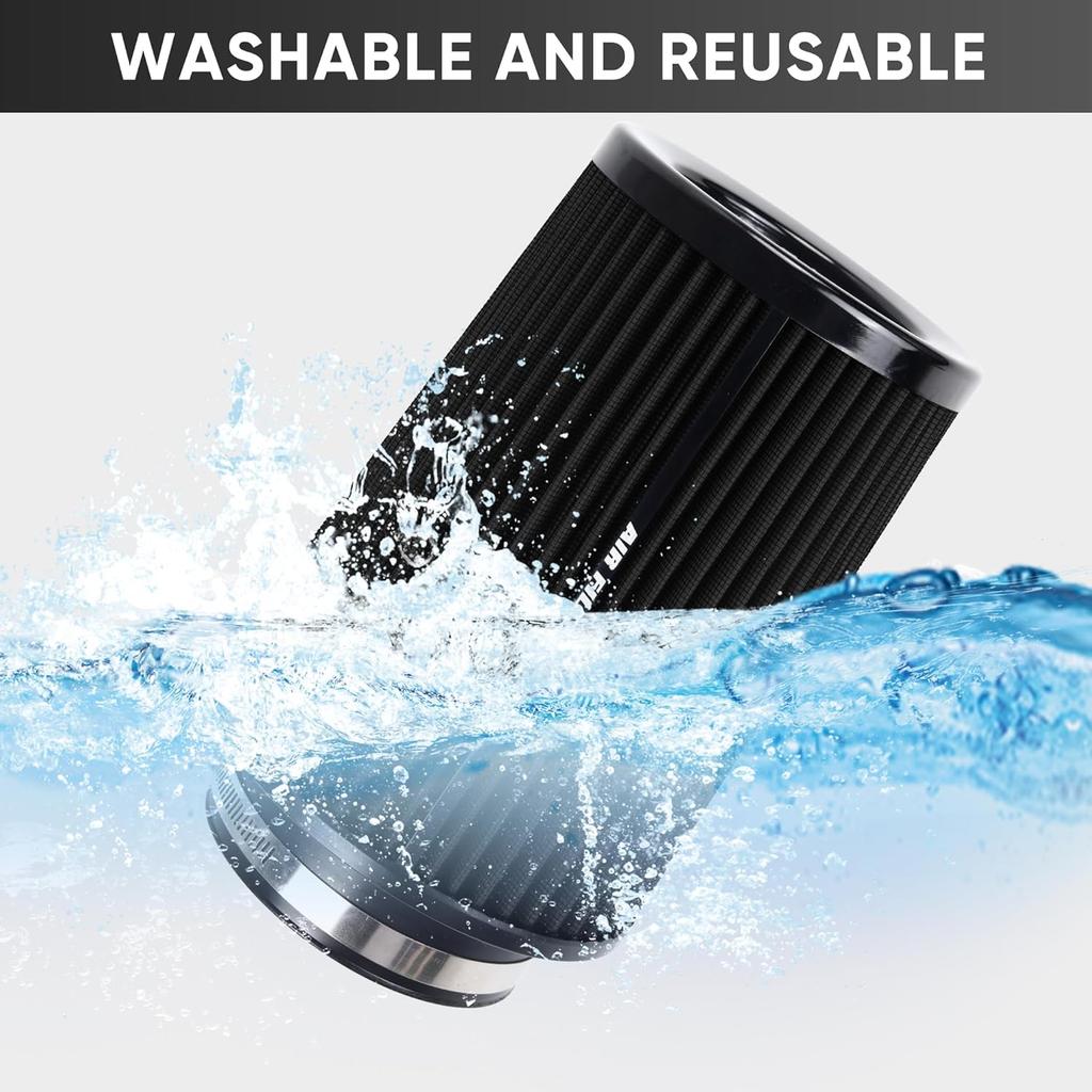 3 3.5 4 Inch Cold Air Intake Filter 76Mm 89Mm 101Mm High Performance Washable 3 Sizes In 1 Clamp-On Replacement Cone Air Filter Black