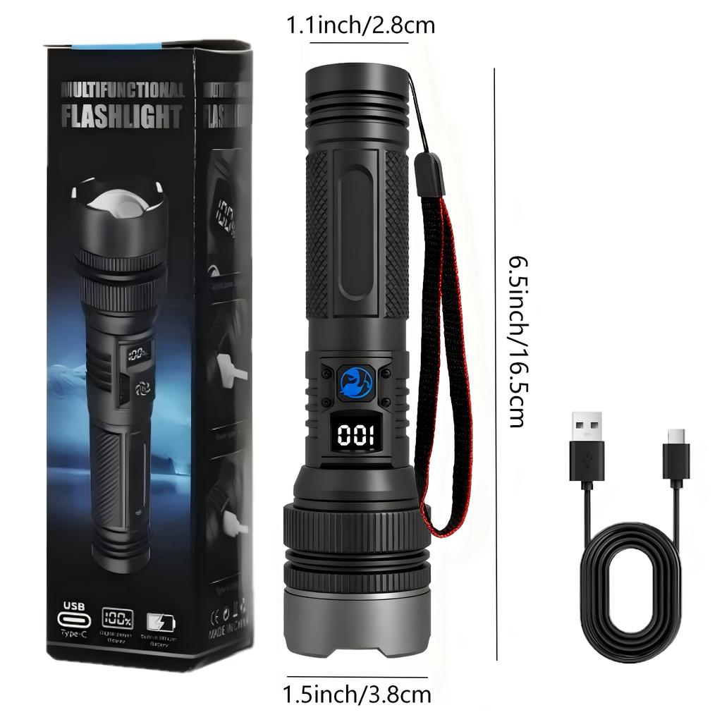 Powerfull Flashlight Type C Rechargeable LED Zoom Torch Long Range Tactical Lamp for Outdoor Waterproof Camping Fishing Lantern