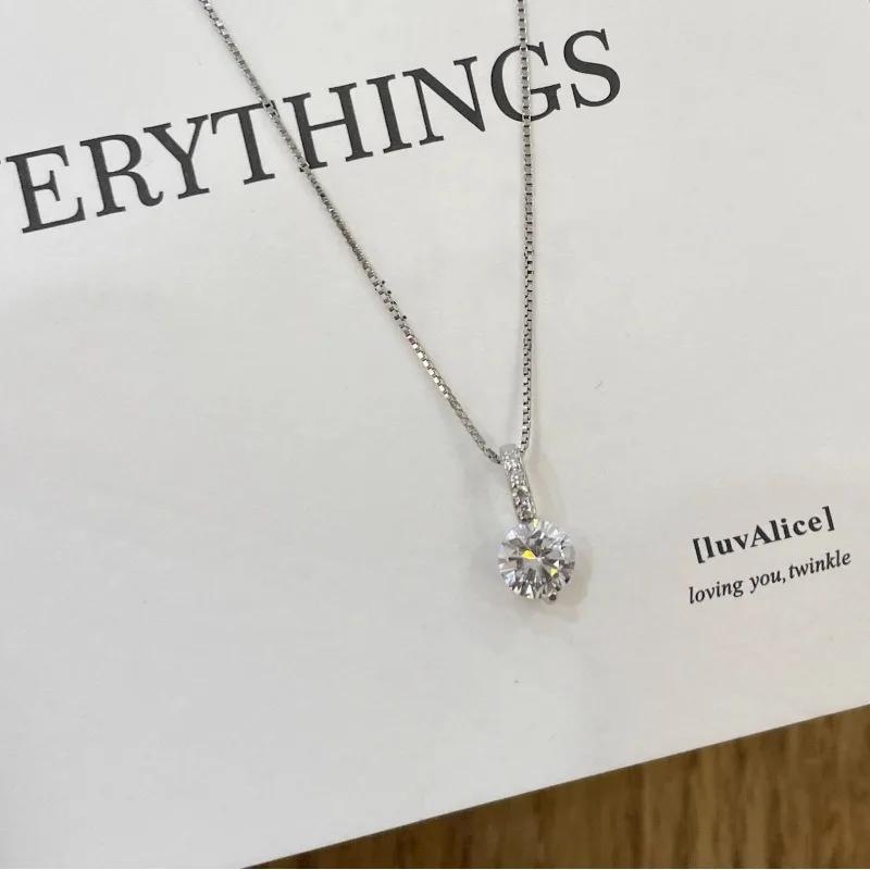 Exquisite Simple Shiny Zircon Pendant Necklace for Women Temperament Silver Color Stainless Steel Crystal Chokers Jewelry Gift