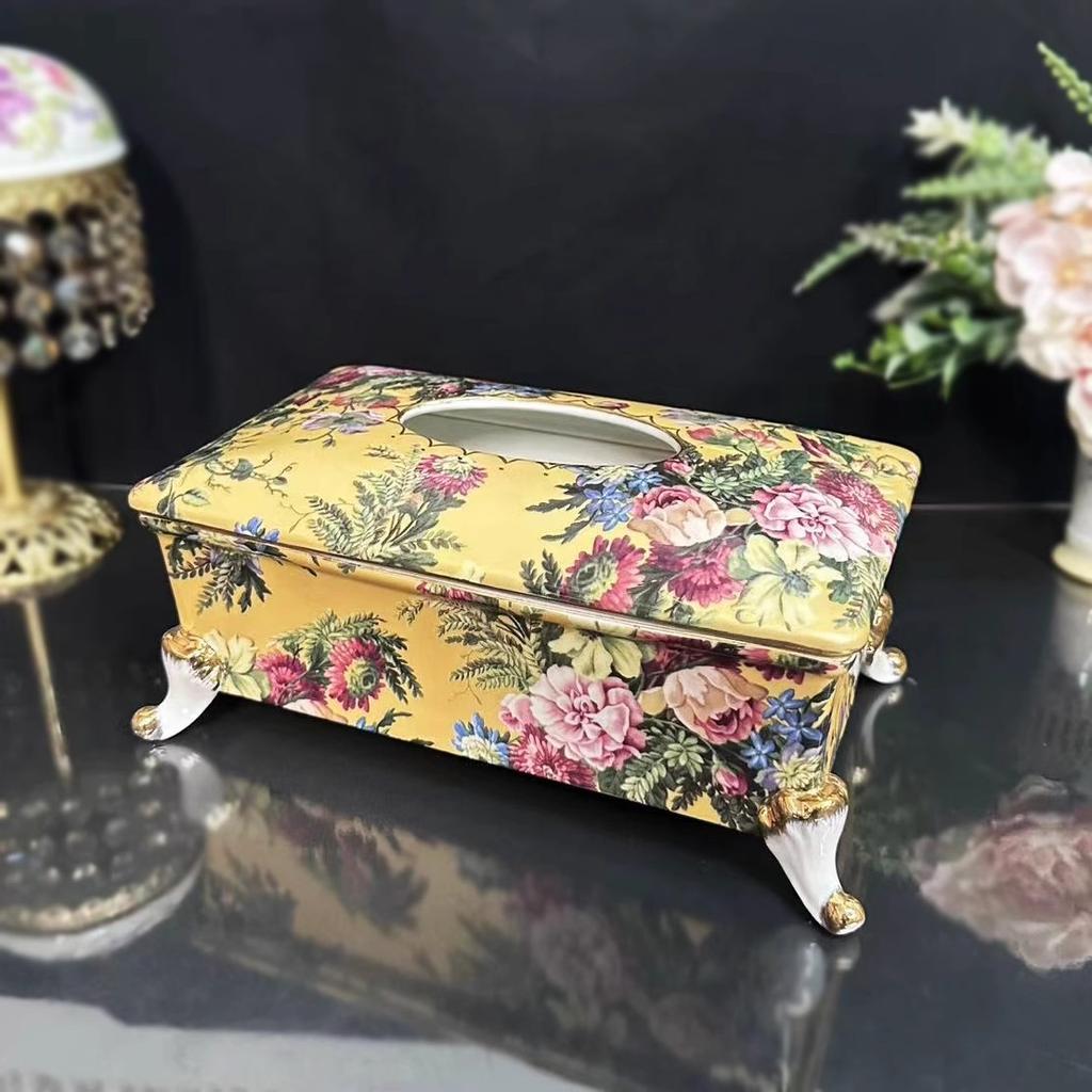 European style ceramic tissue box full of flowers, living room coffee table, table, paper drawer, high-end storage box, home res
