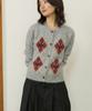 Wioe Argyle Flower Knit Cardigan_Grey