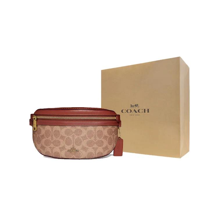 Coach Bethany Canvas Leather Shoulder Bag , Crossbody Bag , Sling Bag , Fanny Pack Women's Red Brown (Unisex) Fanny Packs 39937 B4NQ4