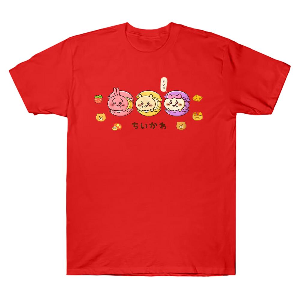 Футболка Chiikawa с макарунами Кавайная Японский Аниме Летняя Хлопковая Футболка Женская Мужская Повседневная Одежда Кавайная Y2K XXL