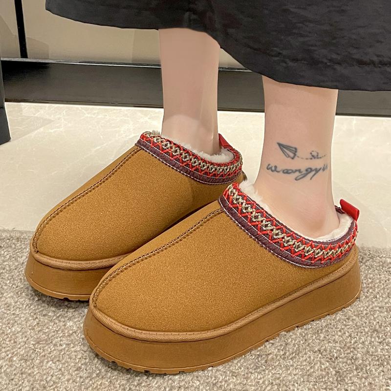 Fashion Fashion Platform Fluffy Slippers for Women Winter Thicken Warm Plush Snow Boots Woman Thick Sole Non Slip Indoor House Slippers