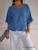 Damska Letnia Bawełniano-Lniana Luźna Koszula z Krótkim Rękawem - Styl Europejski Amerykański