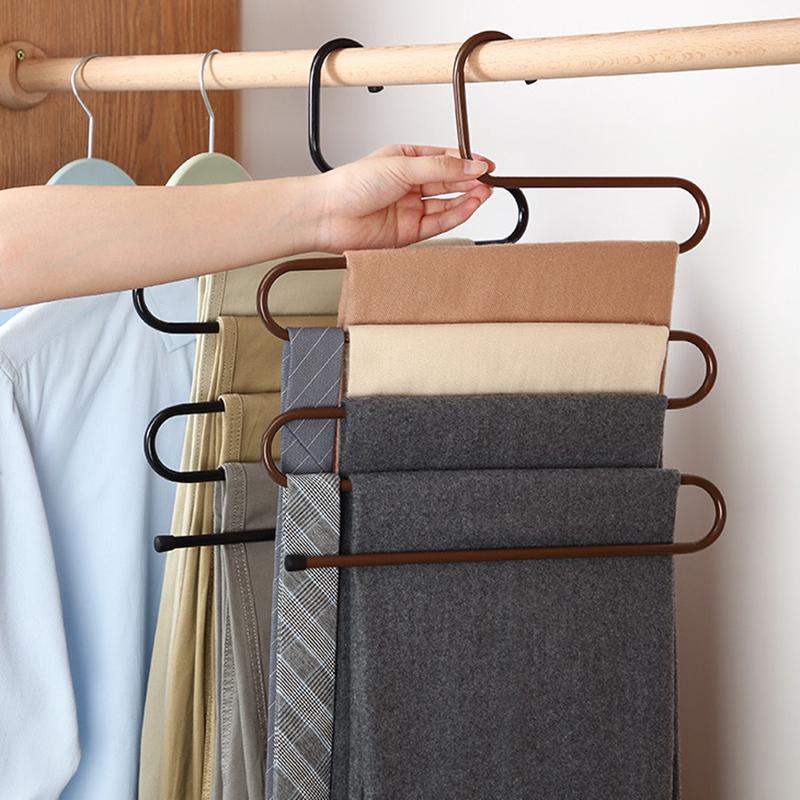 Multi-layer S-shaped Pants Hanging Multi-functional Creative Household Wrought Iron Plastic Spray Magic Pants Storage Hanger Pants Rack