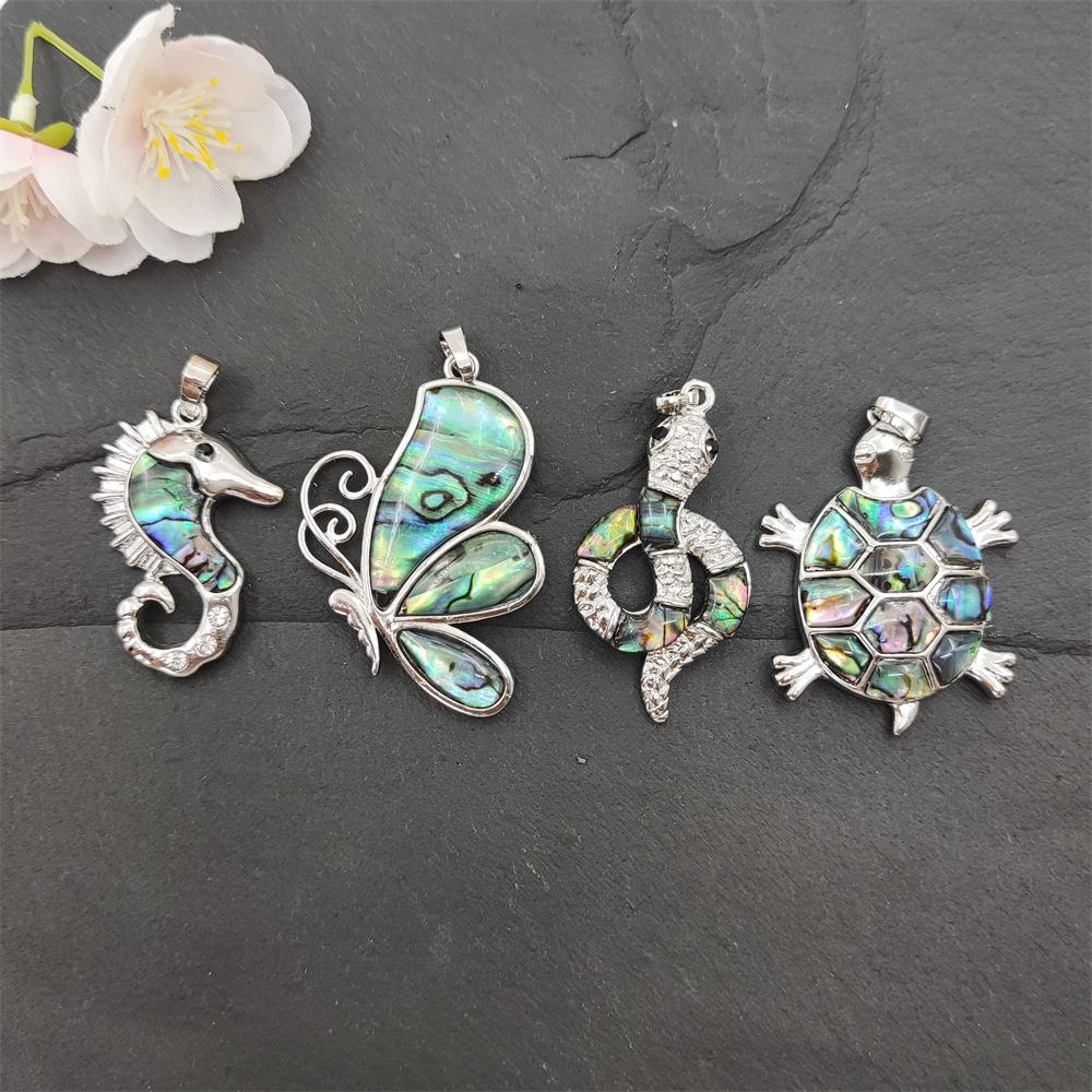Hot Selling Women Men Jewelry Cute Animal Charm Natural Abalone Shell Silver Simple Turtle Snake Seahorse Butterfly Pendant