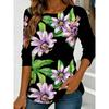 Women's Passionflower Print Long-Sleeved Loose-Fit Round Neck Top, Casual, Everyday, Stylish and Elegant