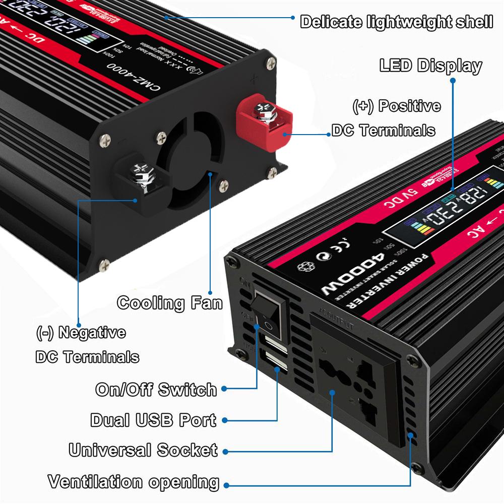 4000W   Leistung Modifizierte Sinuswelle   Wechselrichter LED-Anzeige 300W Nennleistung     12V auf AC 220V Konverter Hochfrequenz Auto-Strom  r Wechselrichter w