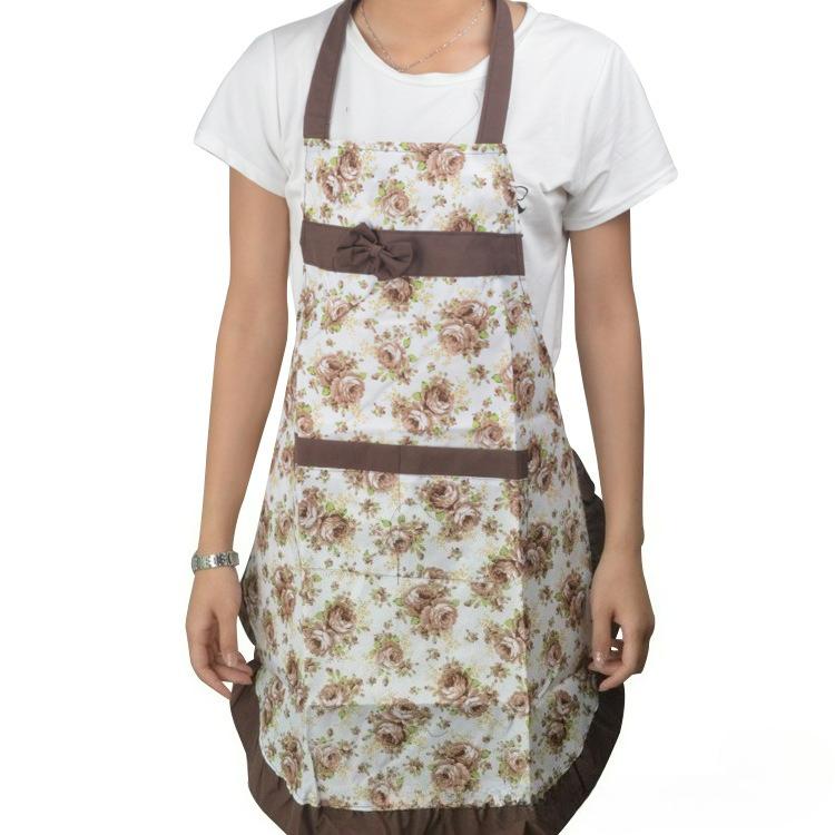 

Жіночий кухонний фартух із квітковим принтом із кишенями та регульованим поясом. Водонепроникний жіночий фартух із нагрудником кавовий