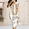 Women Plus Size Sleeveless Vest Midi Dress With Metal Ring Decorative On Left Neckline