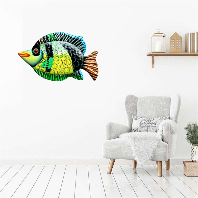 Large Metal Fish Wall Art Decoration Colorful Iron Sculpture Statues Garden Hanging Ornament for Balcony Dropshipping