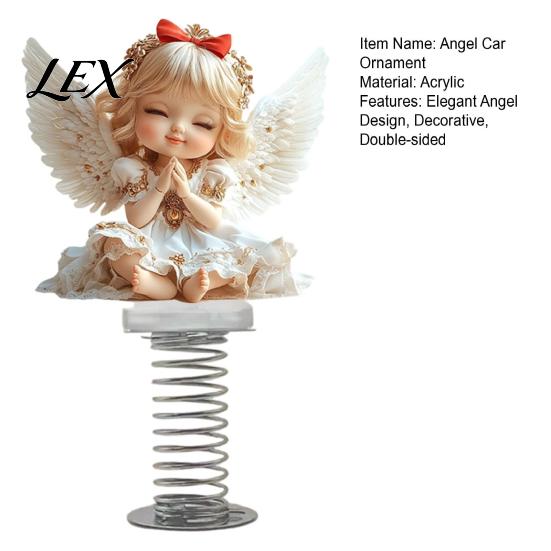 Desktop Decorative Figures Angel Girl Car Spring Ornament, 2D Double Sided Acrylic Dashboard Bouncing Healing Office Desk Ornament Decor with Adhesive