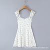 Pure French sexy lace lace-up ruffle edge waist thin print suspender dress women's A-word short skirt summer
