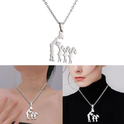 Silver Color Mom Daughter Family Necklace Stainless Steel Chain Daughter Silhouettes Necklace Mothers Day Jewelry