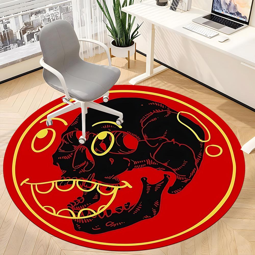 1pc Skull Red Office Round Area Rug, Indoor Mat Suitable For Office, Under Office Chairs Bedroom Living Room Home Decor, Room Deco