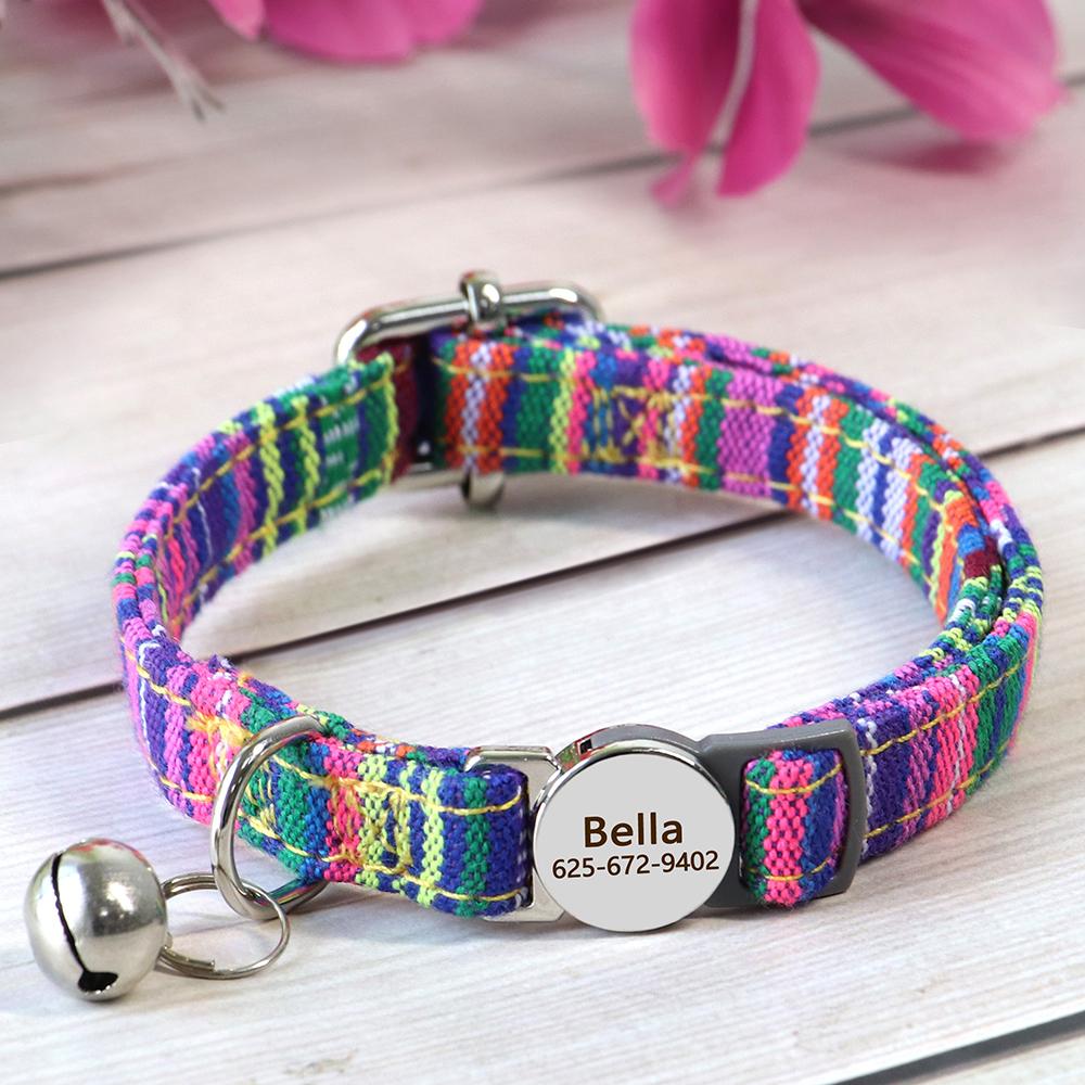 Quick Release Nylon Cat Collar Personalized Puppy Pet Kitten Safety Breakaway Necklace Customizable Adjustable For Cats Puppy