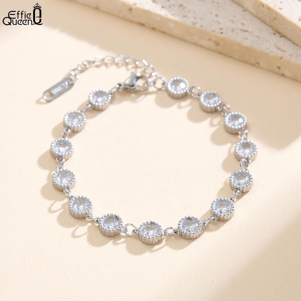 EFFIE QUEEN Stainless Steel 18k Gold Zirconia Tennis Chain Bracelet Ideal Jewelry for Women, Men Wedding Party Banquet SKTB01