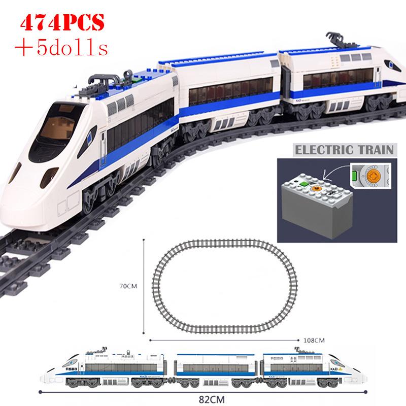 

474 шт., городской высокотехнологичный электропоезд, набор треков для станции, строительные блоки, креативные кирпичи, железная дорога, детские игрушки
