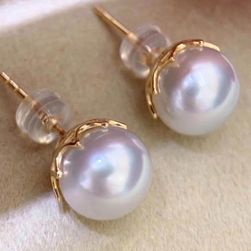 

DIY Pearl S925 Sterling Silver Stud Earring Mounts with 8-9mm Round Pearls, Concealer Style Jewelry, Code 20718. Gold Stud Setting without Pearl