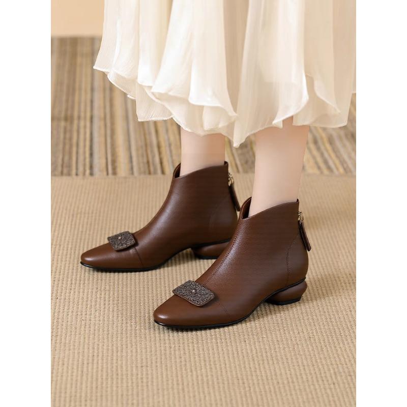 Fashion Stylish 2025 New Booties Block Heel Low Heel Commuter Versatile Naked Boots