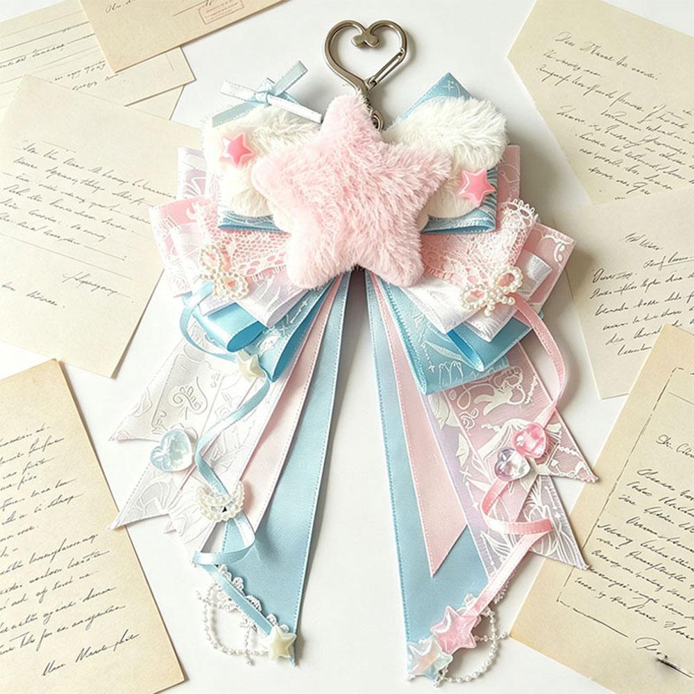 Cute Plush Heart Wings Bow Brooch Badge Handmade Pastel Ribbon Pin With Star Heart Charm Ita Bag Decor Light Sticks Accessories