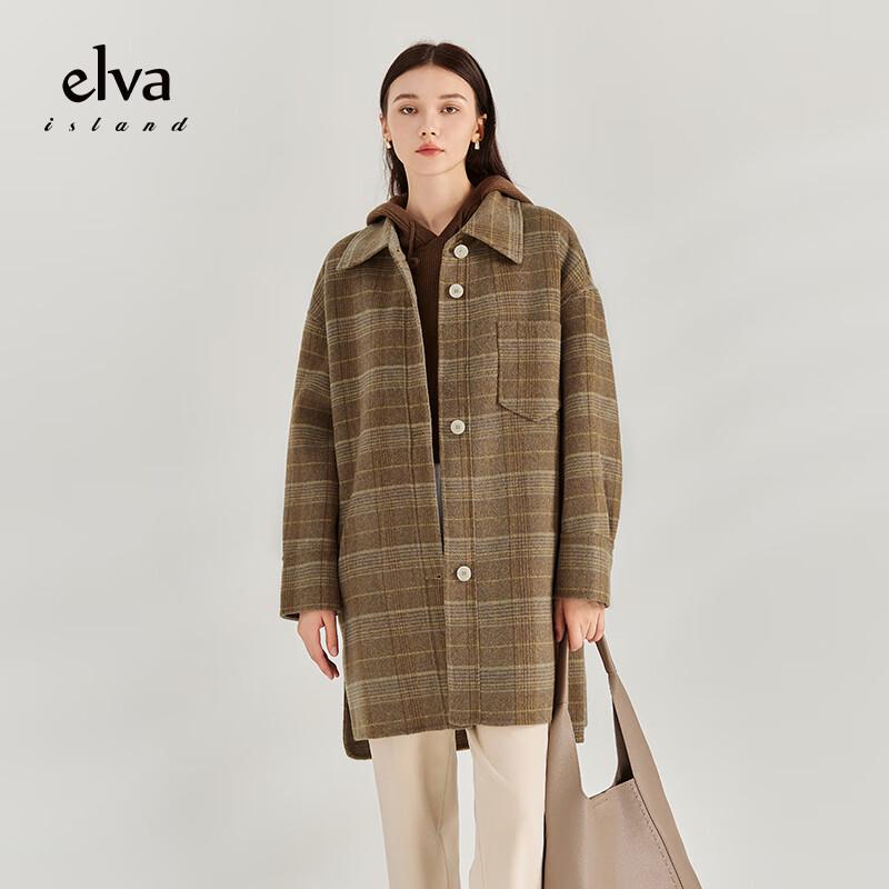 Elva' Island Women's Retro Plaid Wool Coat