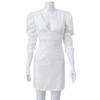 Women's Pure White Foam Sleeve Deep V Waist Halter Elegant Fashion Dress