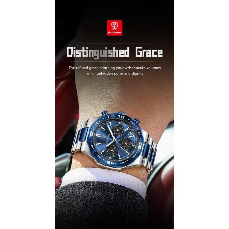 POEDAGAR Top Luxury Man Wristwatch Date Waterproof Luminous Chronograph Watch for Men Stainless Steel Quartz Watches Reloj