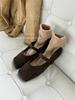 Square head Mary Jane shoes women's shoes 2025 autumn and winter new suede one-word belt retro skirt velvet single shoes