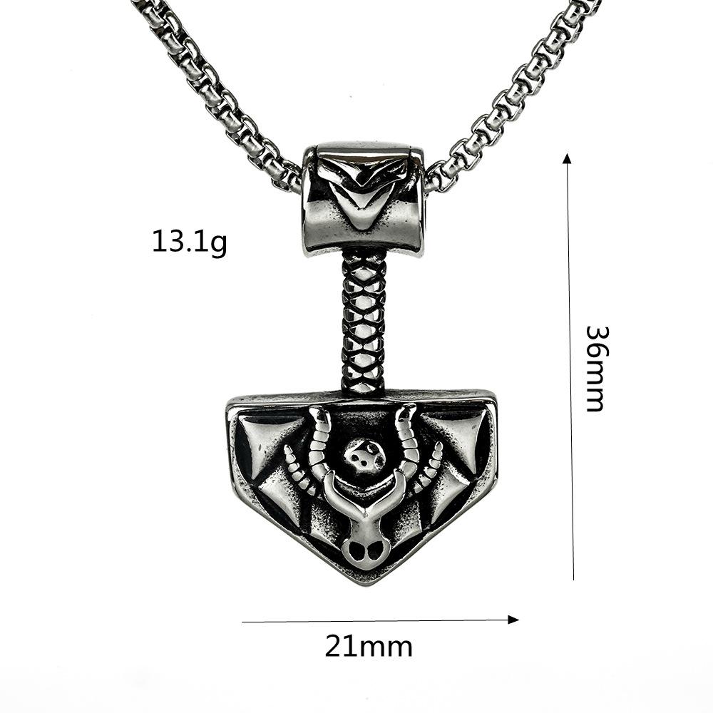 Titanium Steel Thor's Hammer Pendant Necklace - Nordic Viking Retro Design